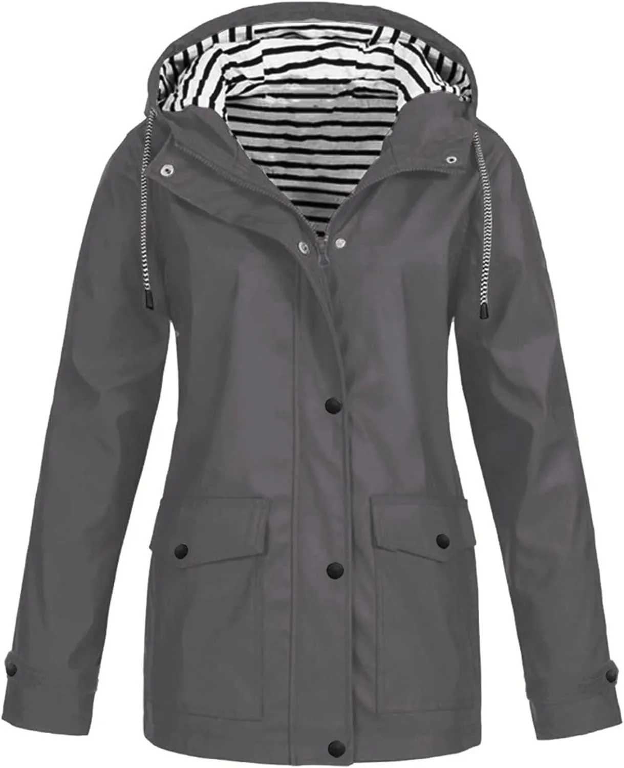Rain Jacket Women,Lightweight Long Sleeve Raincoat Outdoor Hooded Waterproof Jacket Windbreaker Zip Up Trench