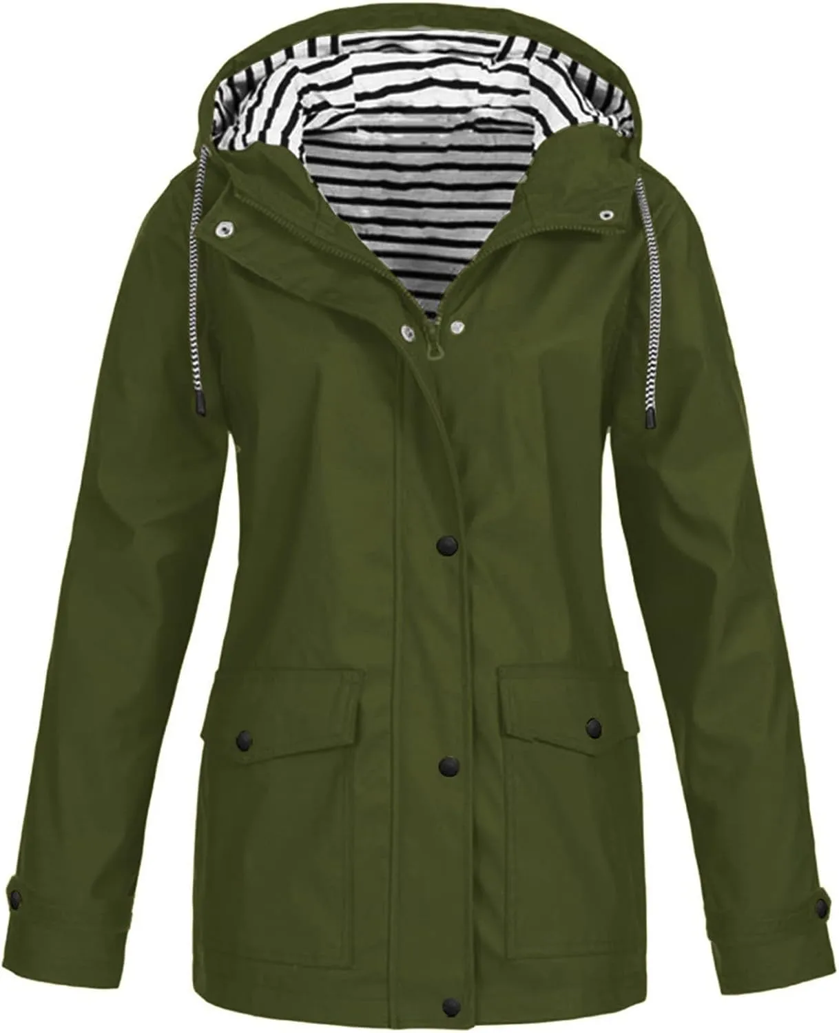 Rain Jacket Women,Lightweight Long Sleeve Raincoat Outdoor Hooded Waterproof Jacket Windbreaker Zip Up Trench