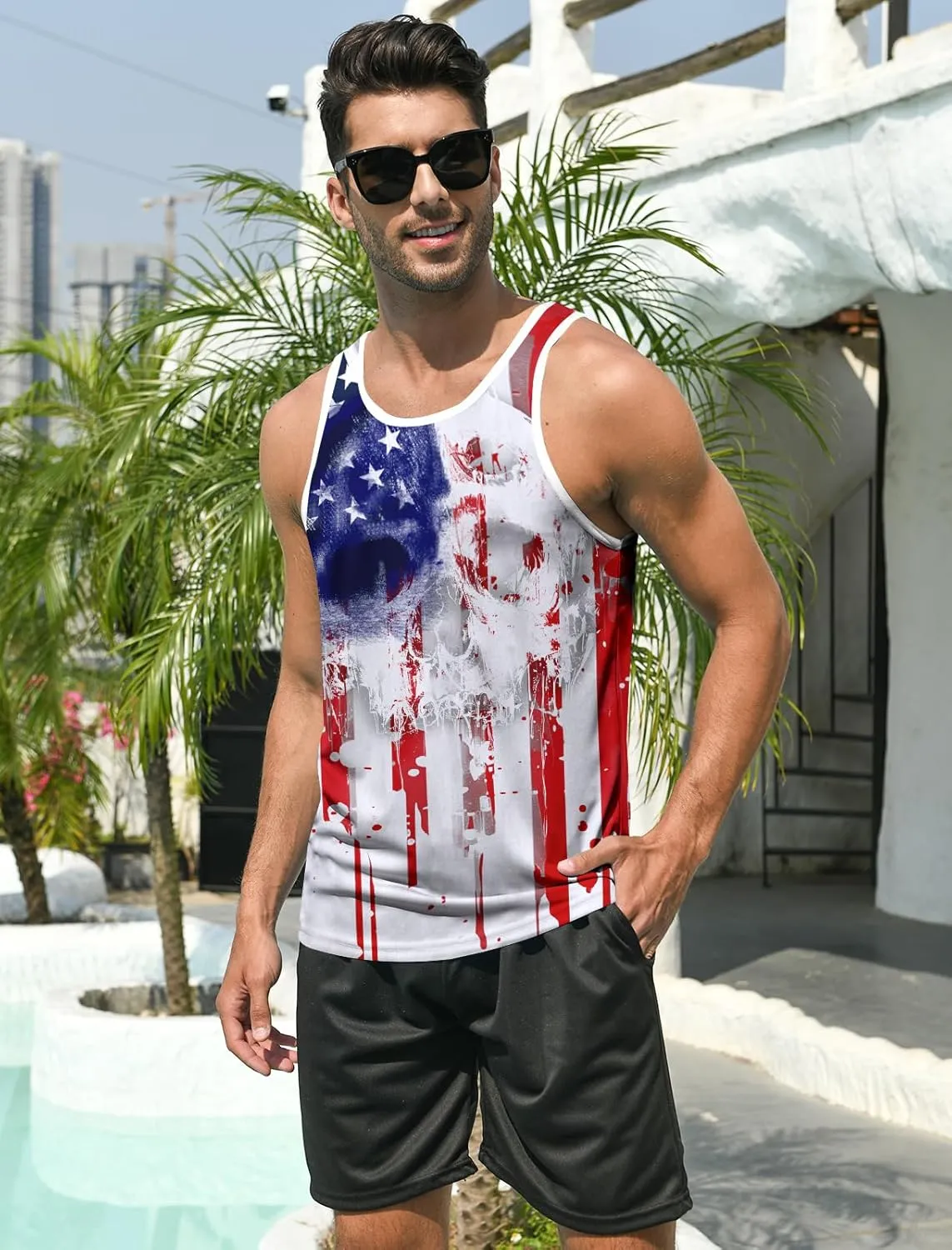 RAISEVERN Mens Tank Top Summer Sleeveless Shirts Beach Graphic Gym Running Undershirts Funny Workout Tees