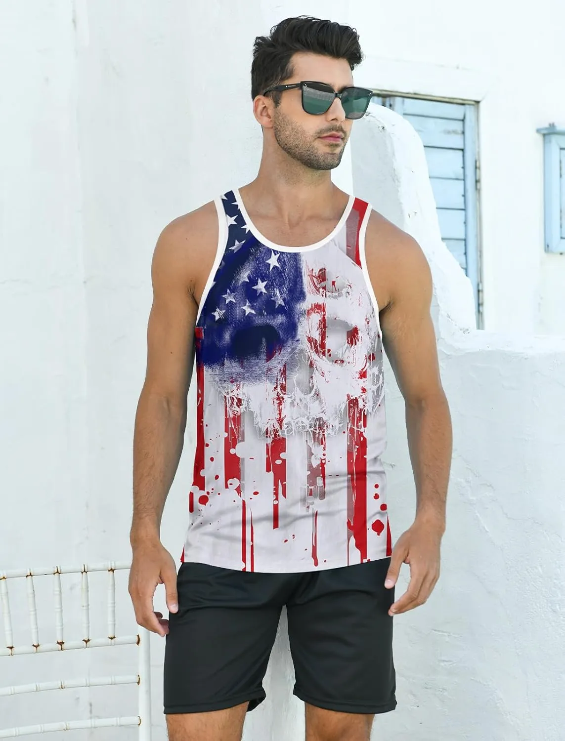 RAISEVERN Mens Tank Top Summer Sleeveless Shirts Beach Graphic Gym Running Undershirts Funny Workout Tees