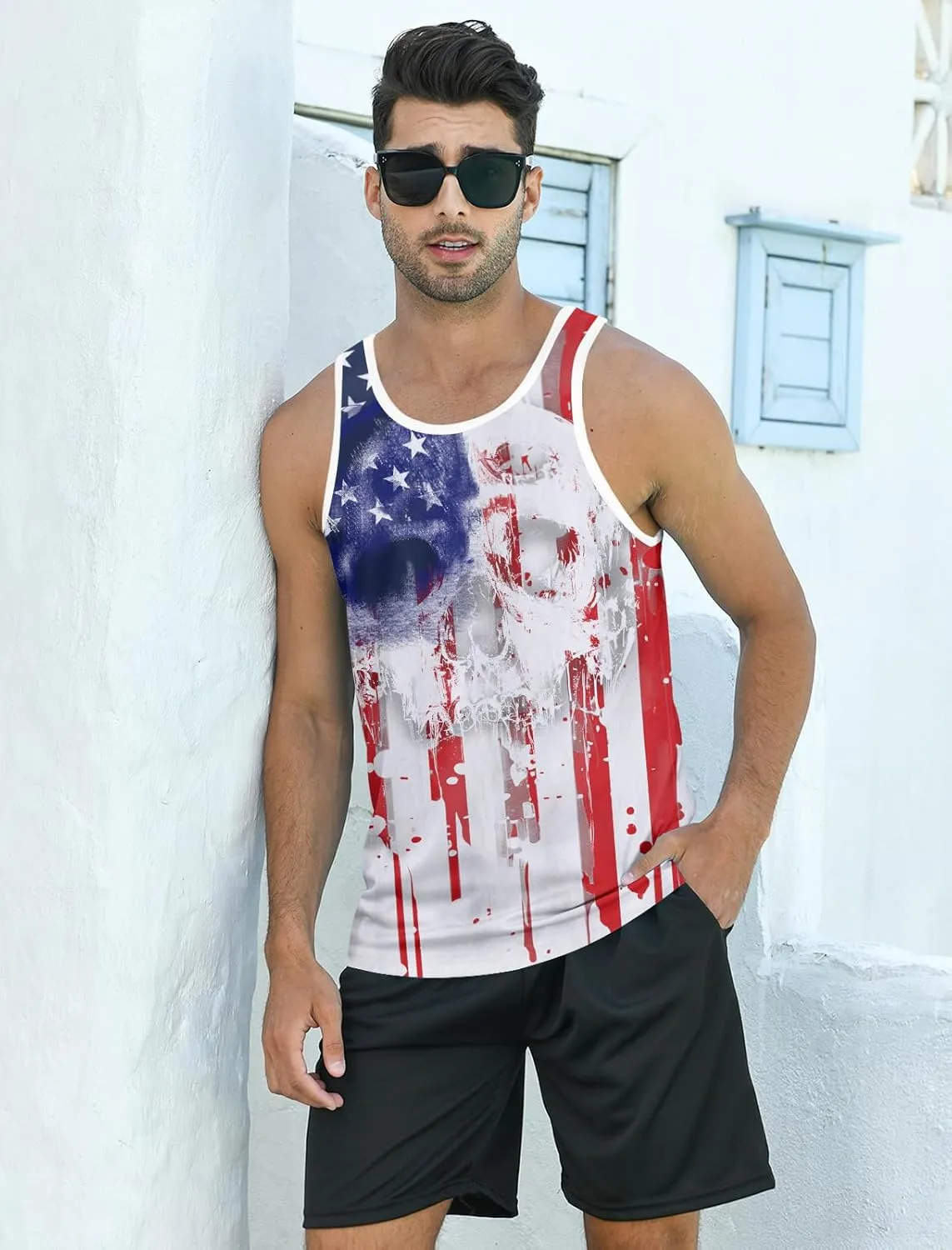 RAISEVERN Mens Tank Top Summer Sleeveless Shirts Beach Graphic Gym Running Undershirts Funny Workout Tees