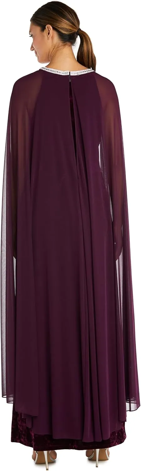 R&M Richards Womens Long Velvet Gown W/Chiffon Cape Gown