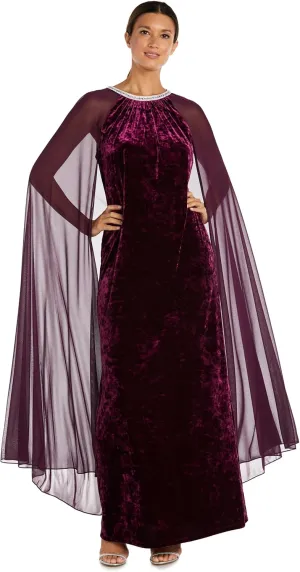 R&M Richards Womens Long Velvet Gown W/Chiffon Cape Gown