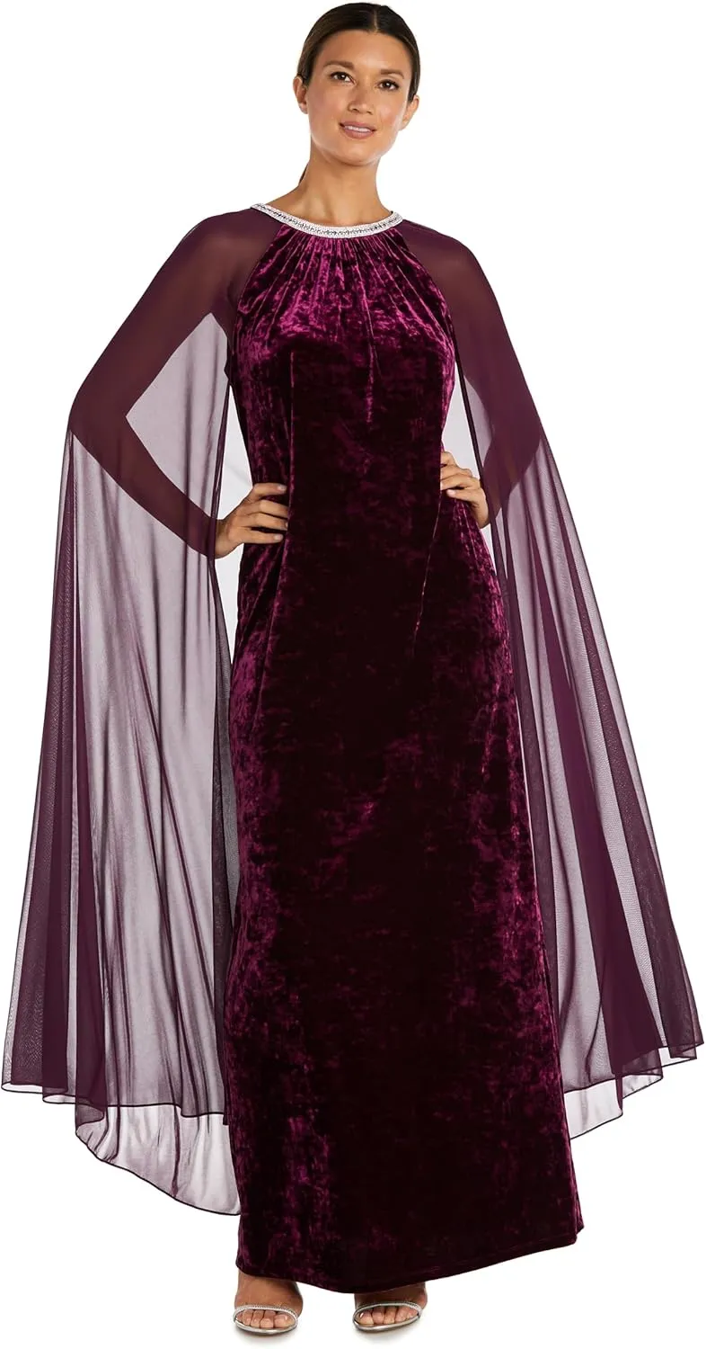 R&M Richards Womens Long Velvet Gown W/Chiffon Cape Gown