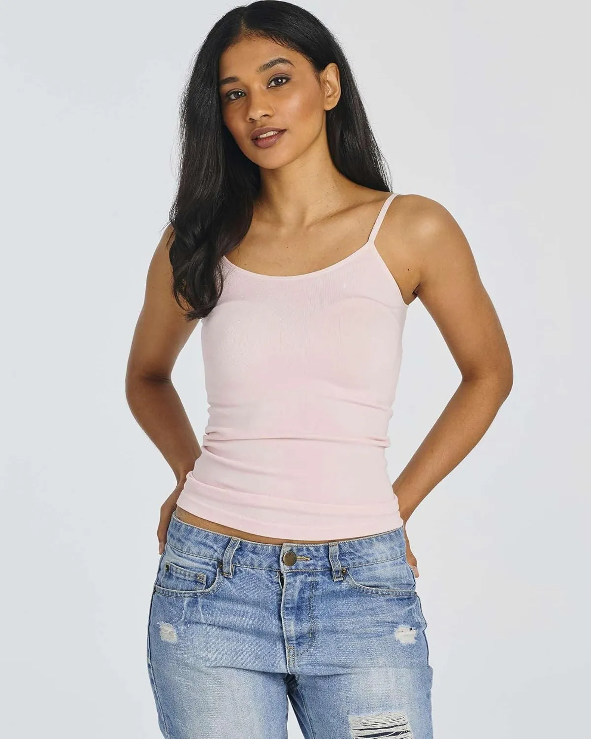 Real Essentials 5 Pack: Women's Ribbed Spaghetti Strap Camisole Seamless Tank Top