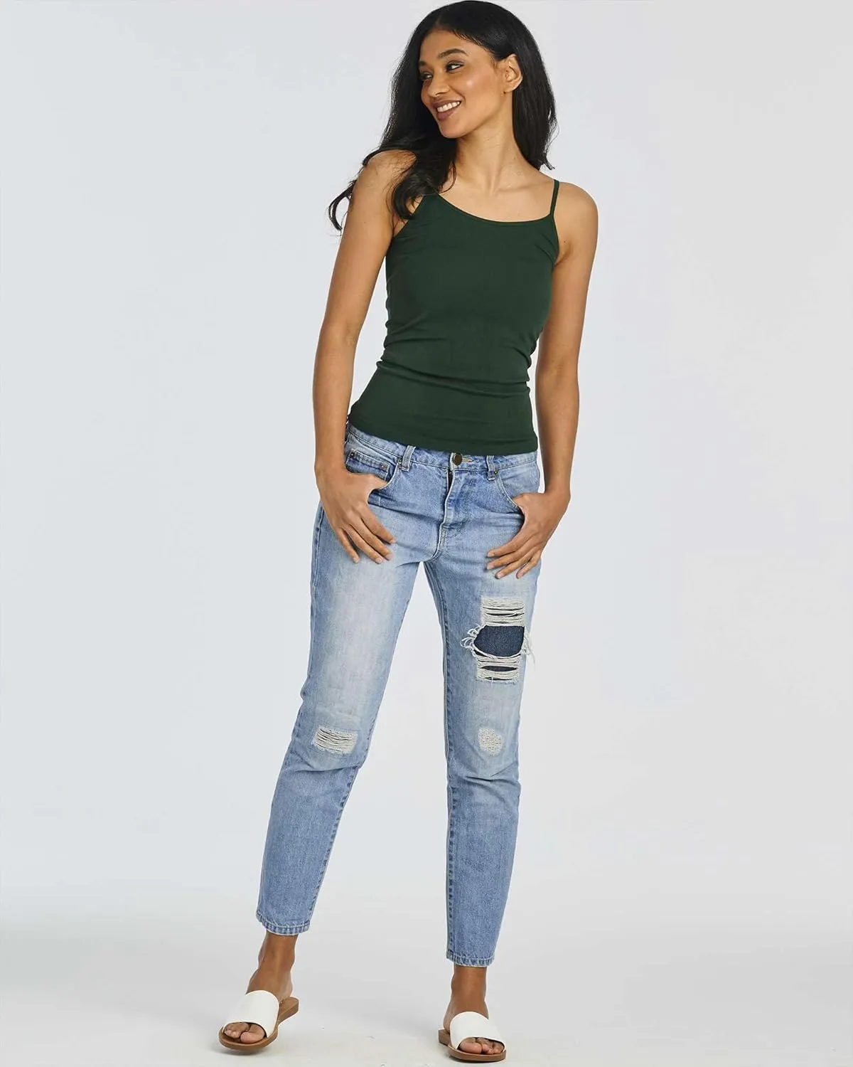 Real Essentials 5 Pack: Women's Ribbed Spaghetti Strap Camisole Seamless Tank Top