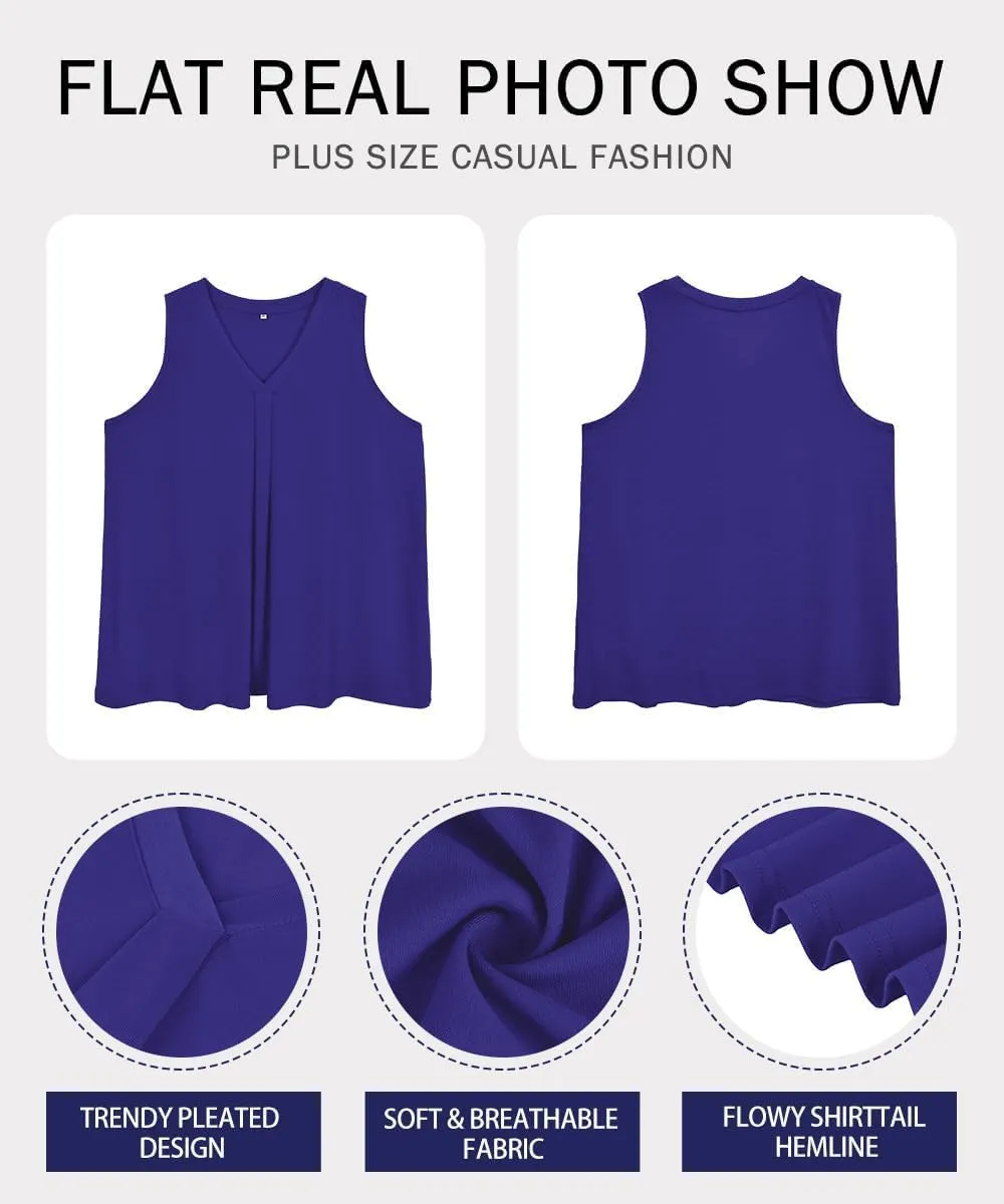 RITERA Plus Size Tank Tops for Women Tie Dye V Neck Sleeveless Shirt Casual Basic Muticolor Oversized Tanks XL-5XL