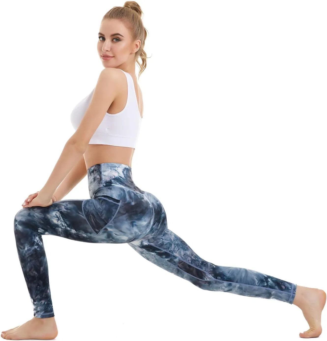 ROSA JUNIO High Waist Leggings with Pockets for Women, Stretch Workout Leggings Exercise Athletic Yoga Pants