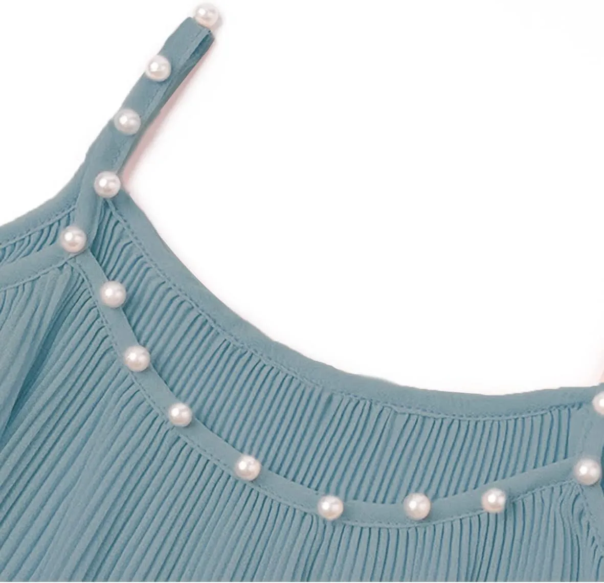 Samefar Womens V Neck Pearl Trim Tank Tops Double-Layer Ruffle Hem Adjustable Spaghetti Strap Camisole
