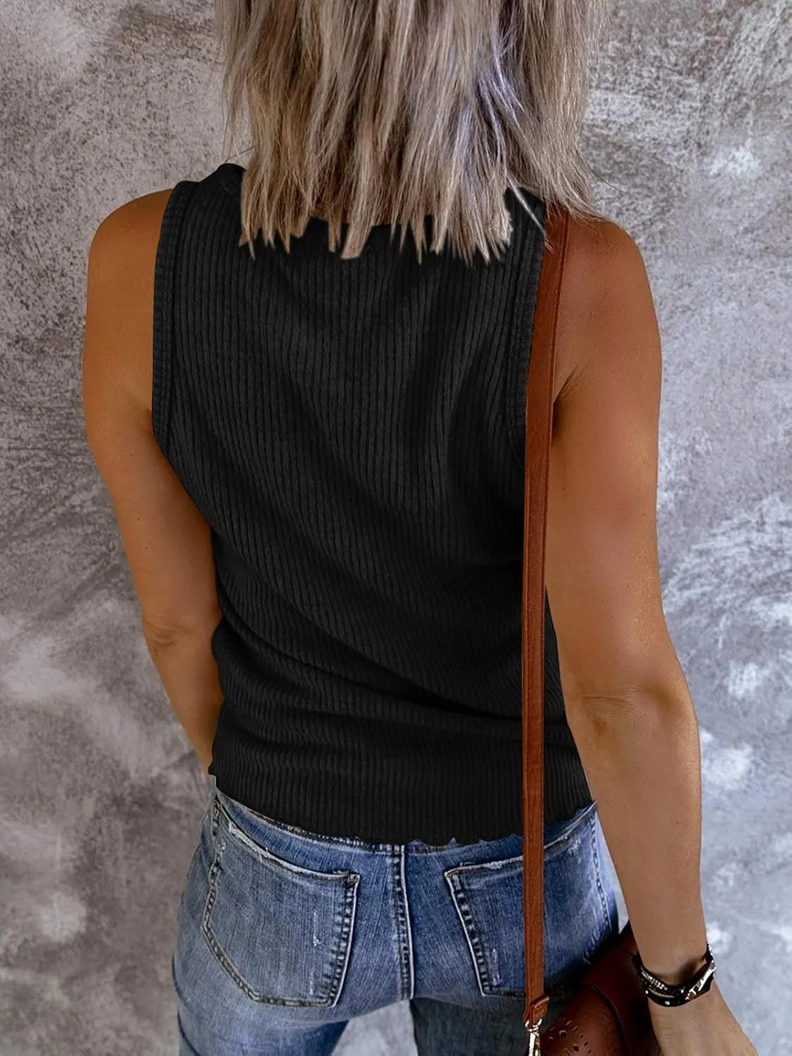 Saodimallsu Womens V Neck Tank Tops Summer Ribbed Sleeveless Henley Shirts Casual Loose Button Up Cami Knit Tees