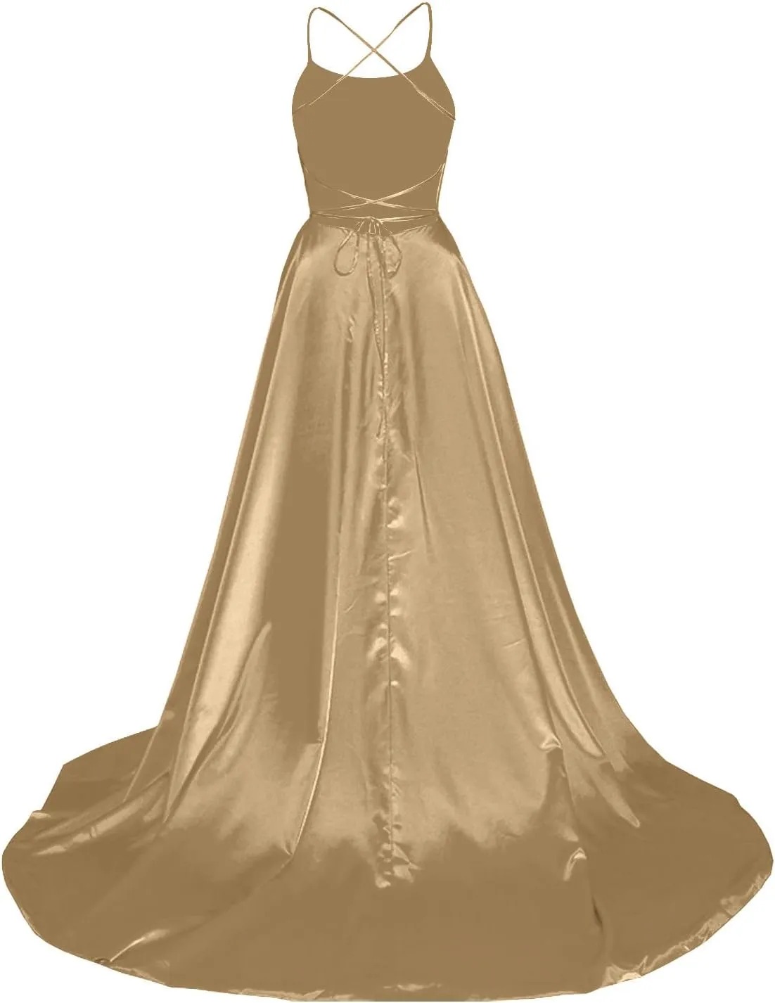 Satin Prom Dresses for Women 2025 Elegant Spaghetti Straps Formal Evening Dress Blackless Maxi Gown with Slit