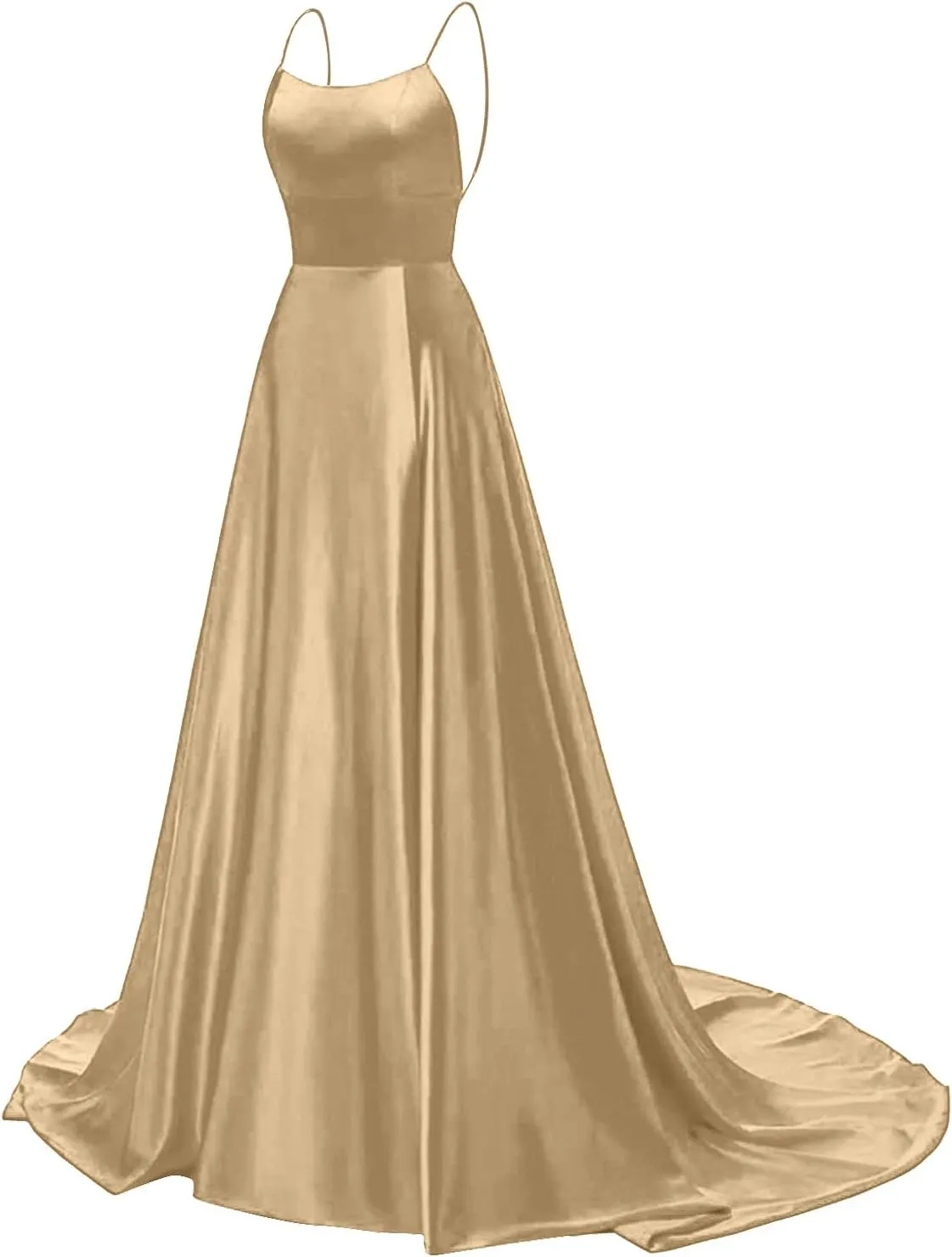 Satin Prom Dresses for Women 2025 Elegant Spaghetti Straps Formal Evening Dress Blackless Maxi Gown with Slit