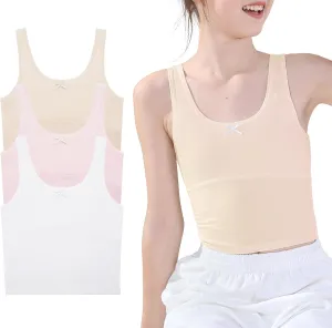 SEAUR Kids Girls Cami Tank Top Sleeveless Cotton Undershirts Breathable Camisoles with Shelf Bras
