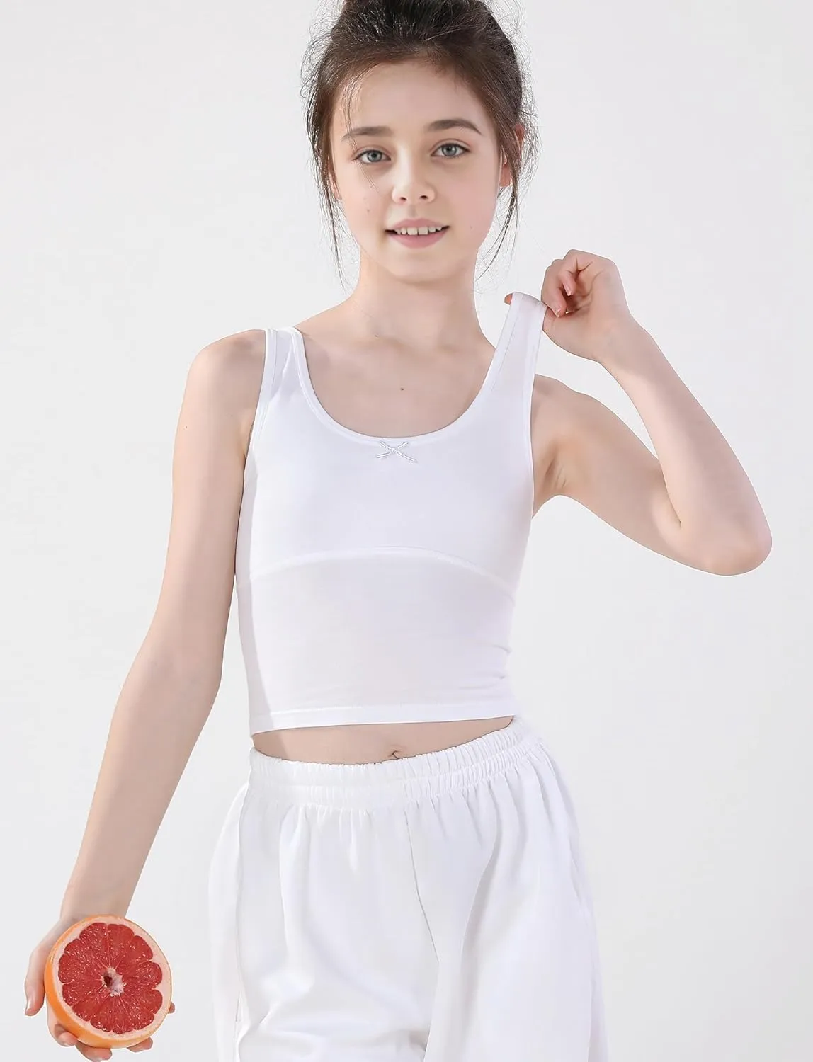 SEAUR Kids Girls Cami Tank Top Sleeveless Cotton Undershirts Breathable Camisoles with Shelf Bras