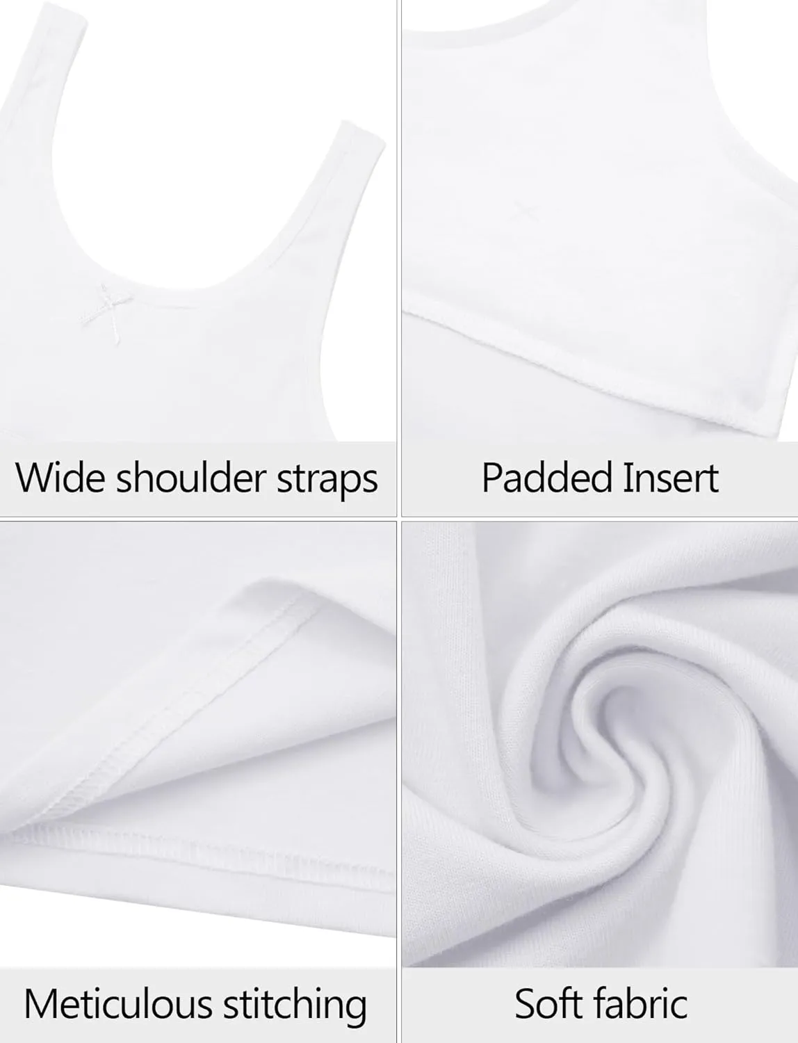 SEAUR Kids Girls Cami Tank Top Sleeveless Cotton Undershirts Breathable Camisoles with Shelf Bras