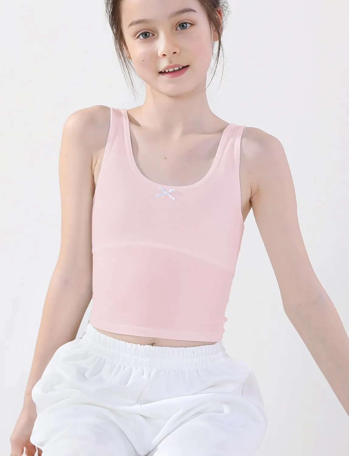 SEAUR Kids Girls Cami Tank Top Sleeveless Cotton Undershirts Breathable Camisoles with Shelf Bras