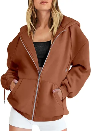 SHAOBGE Fall Sweatshirts for Women Zip Up Hoodies Oversized Sweatshirt Y2K Clothing Casual Drawstring Jacket with Pockets