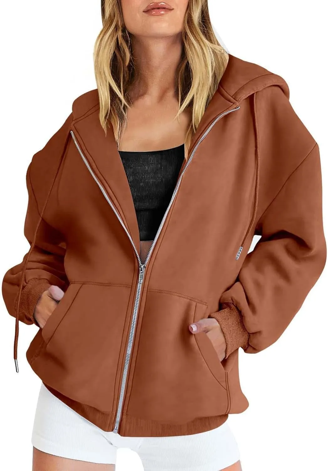 SHAOBGE Fall Sweatshirts for Women Zip Up Hoodies Oversized Sweatshirt Y2K Clothing Casual Drawstring Jacket with Pockets