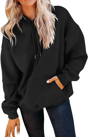 SHAOBGE Women's Casual Pink Cropped Oversized Long Sleeve Solid Hoodie Pullover Sweatshirt