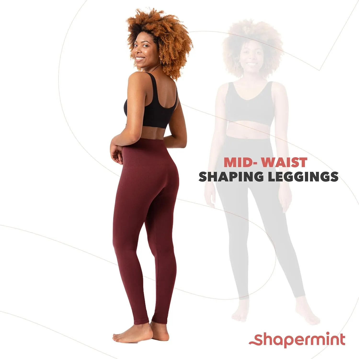 SHAPERMINT Comfort Mid-Waist Shaping Leggings for Women - Leggings for Women Tummy Control, Thick Non-See-Through