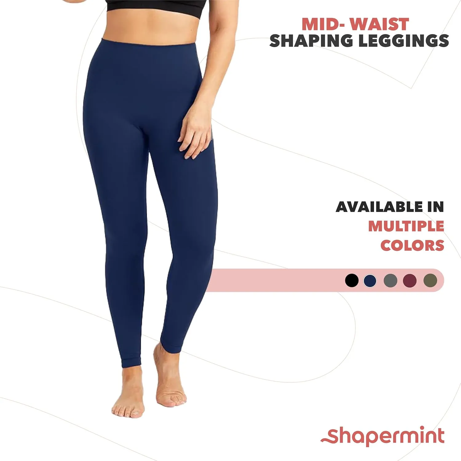 SHAPERMINT Comfort Mid-Waist Shaping Leggings for Women - Leggings for Women Tummy Control, Thick Non-See-Through