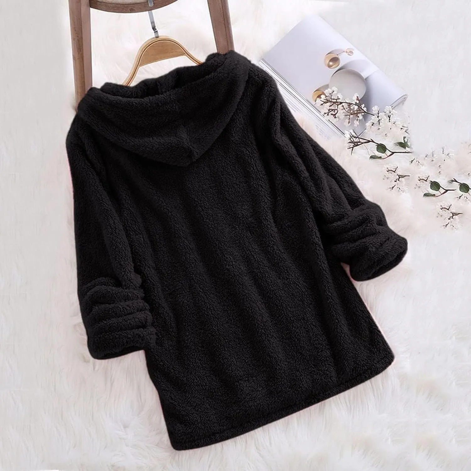 Sherpa Hoodies for Women Oversized Long Sleeve Fuzzy Fleece Sweatshirt Winter Warm Pullover Sweater Pajama Tops