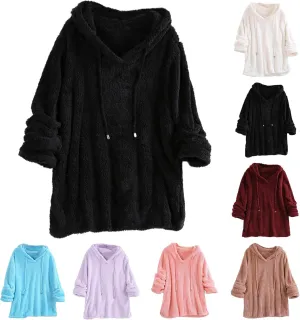Sherpa Hoodies for Women Oversized Long Sleeve Fuzzy Fleece Sweatshirt Winter Warm Pullover Sweater Pajama Tops