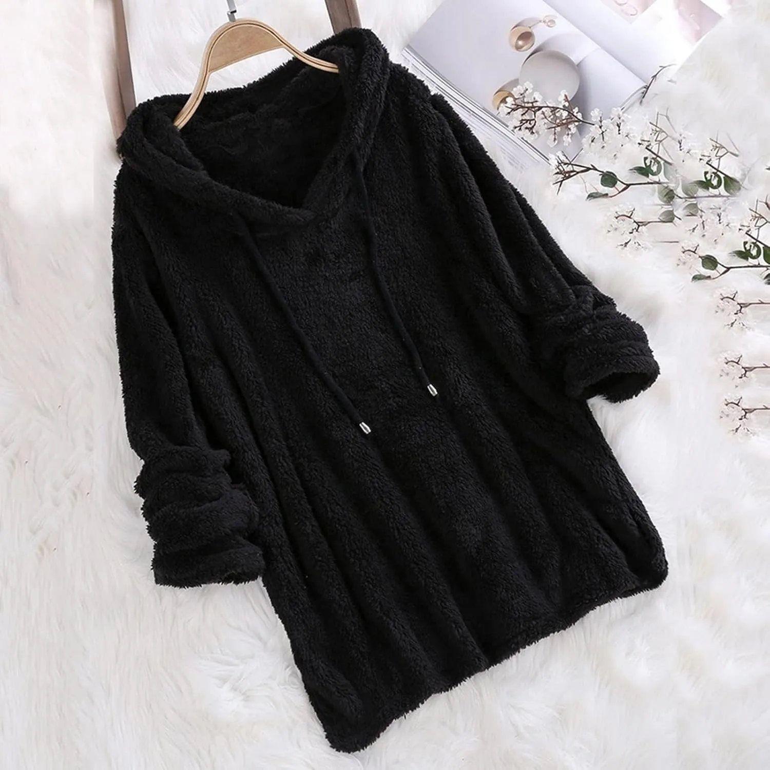 Sherpa Hoodies for Women Oversized Long Sleeve Fuzzy Fleece Sweatshirt Winter Warm Pullover Sweater Pajama Tops