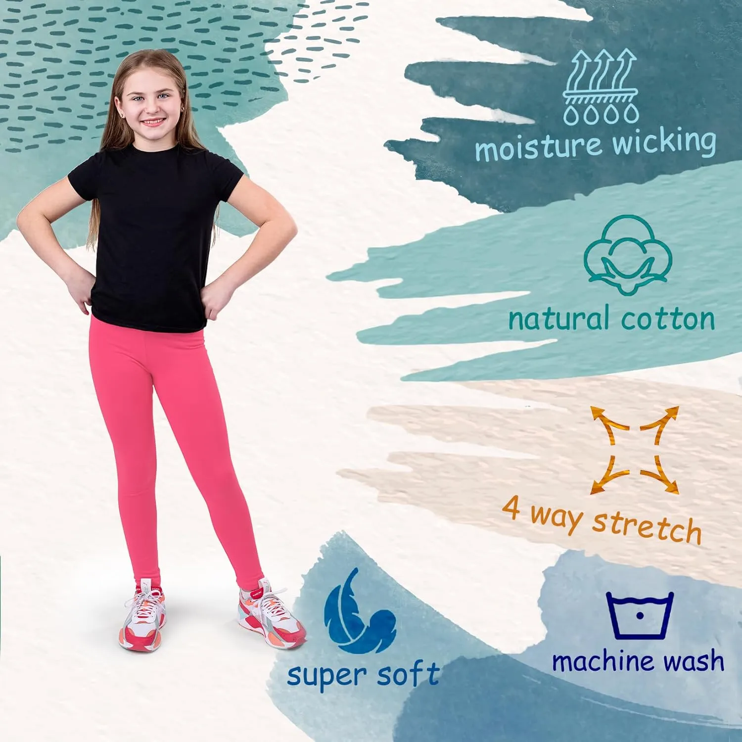 Silky Toes Girls Leggings Basic School Premium Cotton Footless Leggings for Toddler, Little Kid to Teen Girl