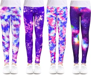 Slaixiu 4 Pack Leggings for Girls - Soft & Comfortable Ankle Length Printed Leggings for Kids (3T to 12 Years)