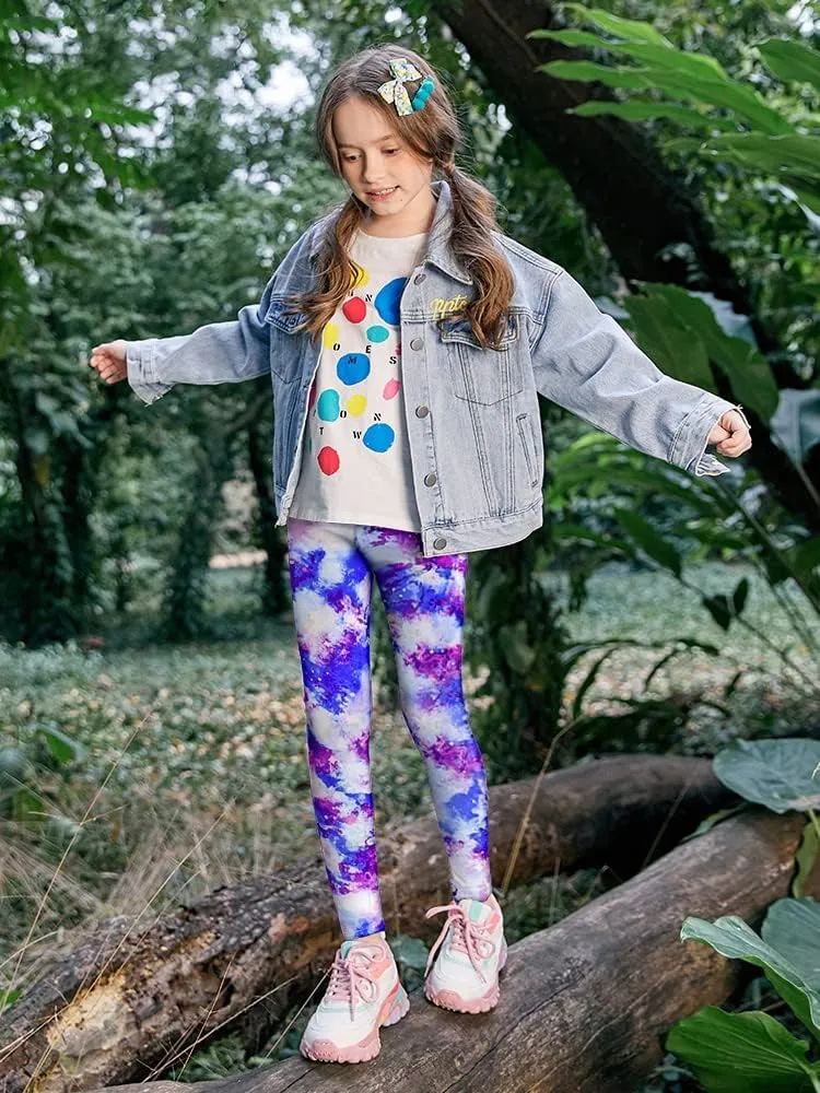 Slaixiu 4 Pack Leggings for Girls - Soft & Comfortable Ankle Length Printed Leggings for Kids (3T to 12 Years)