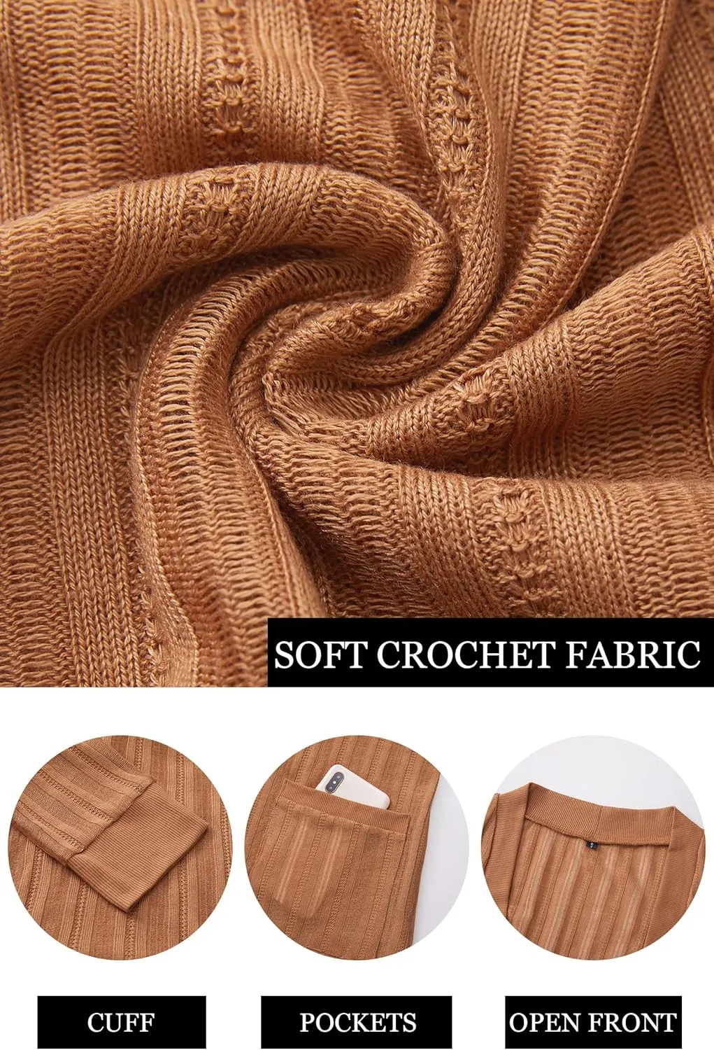 STYLEWORD Women's 2025 Summer Fashion Cardigan Lightweight Boho Knit Hollow Beach Cover Up Kimonos Open Front with Pockets