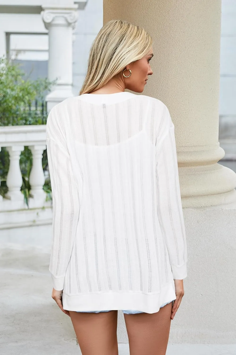 STYLEWORD Women's 2025 Summer Fashion Cardigan Lightweight Boho Knit Hollow Beach Cover Up Kimonos Open Front with Pockets