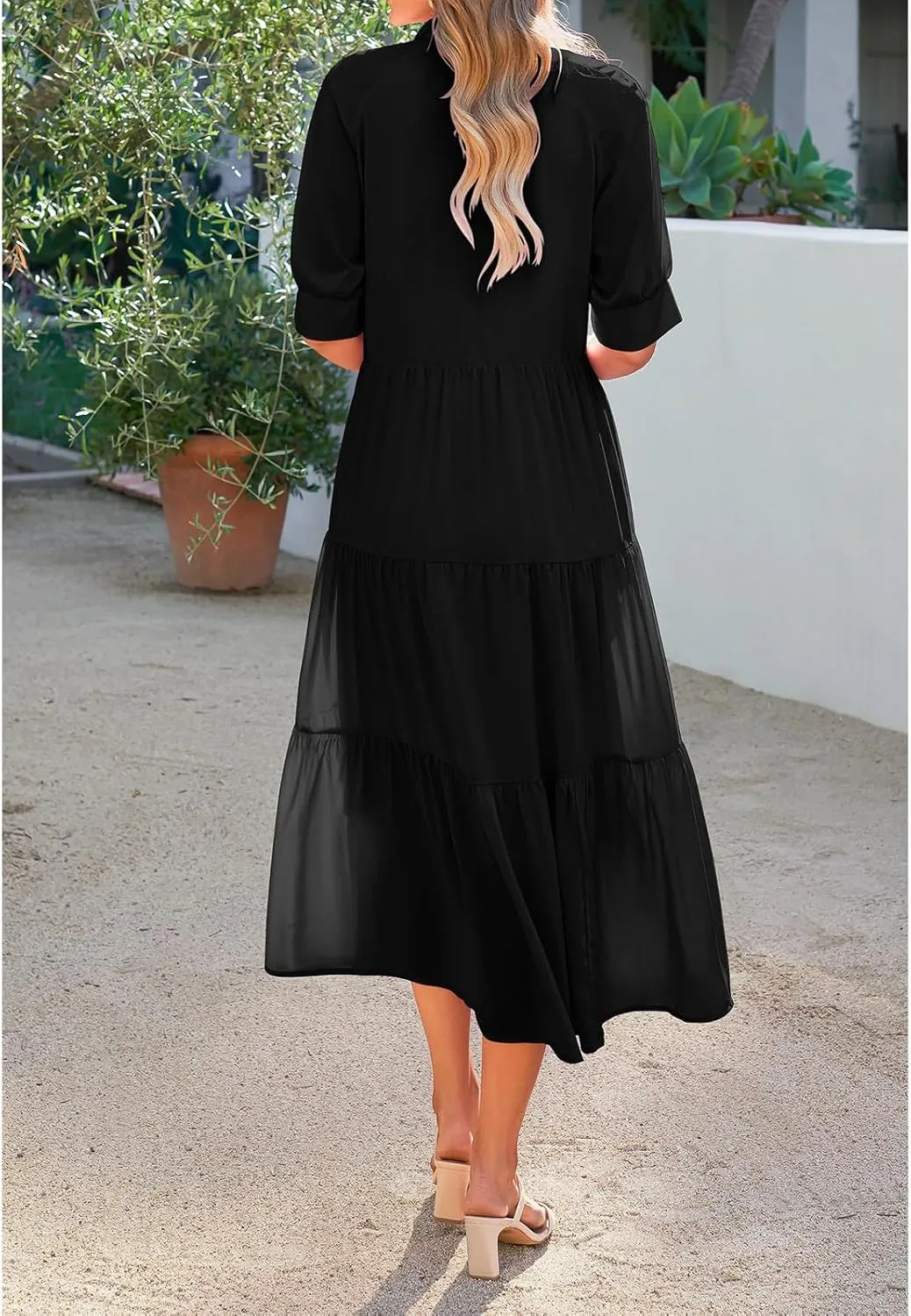 Summer Dresses for Women 2025 Button Down Coolared Shirts Maxi Dress Boho Floral Sundress with Pocket Maxi