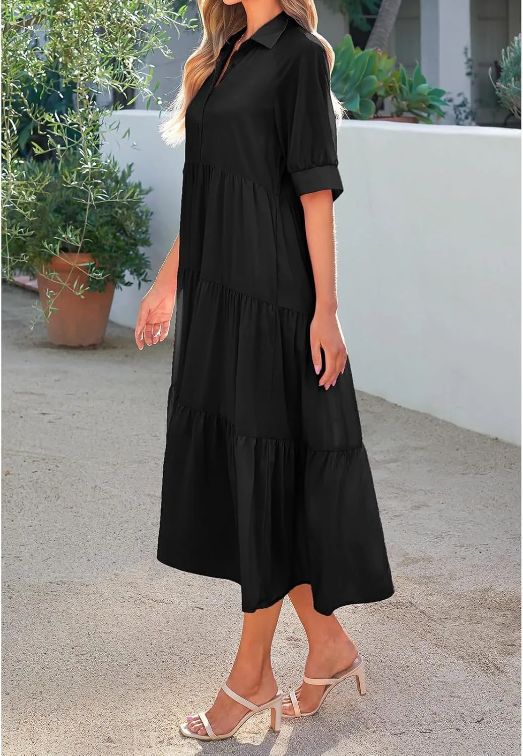 Summer Dresses for Women 2025 Button Down Coolared Shirts Maxi Dress Boho Floral Sundress with Pocket Maxi