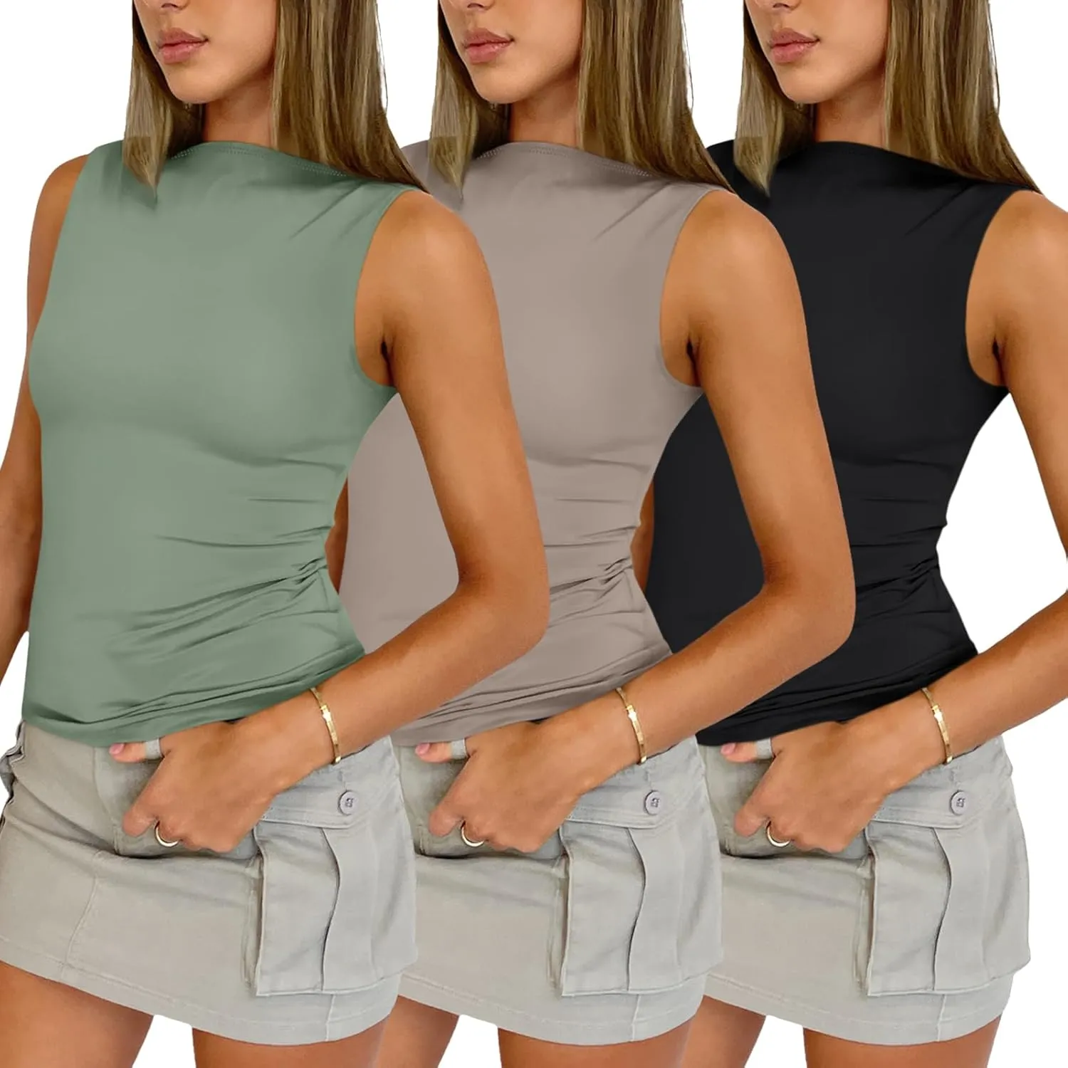 SUNBS 3 Pack Women Tank Tops 2025 Summer Going Out Y2K Sleeveless Cute Clothes Casual Basic Tube Shirts Fashion Beach Outfits