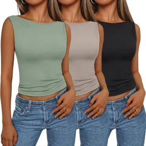 SUNBS 3 Pack Women Tank Tops 2025 Summer Going Out Y2K Sleeveless Cute Clothes Casual Basic Tube Shirts Fashion Beach Outfits