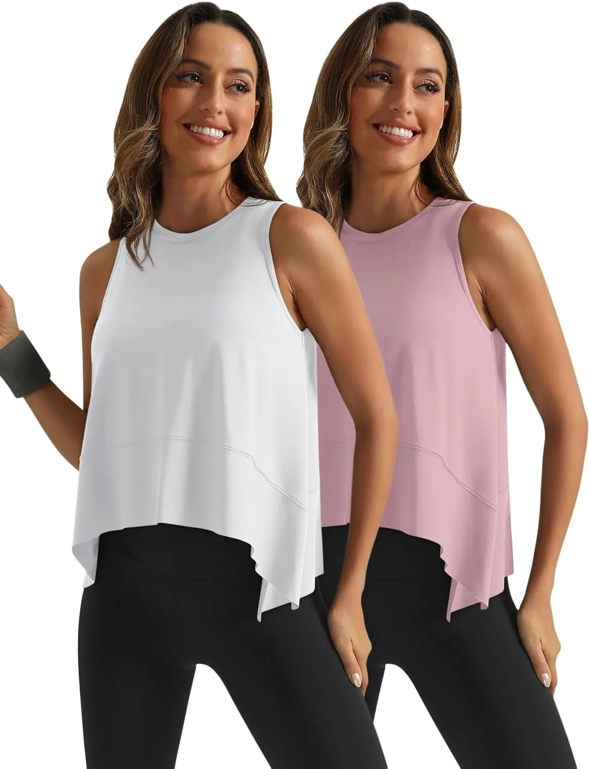 SUNBS 3 Pack Womens Tank Tops Crop Workout Top Sleeveless Athletic Crewneck T Shirts Loose Fit Summer Yoga Gym Outfits