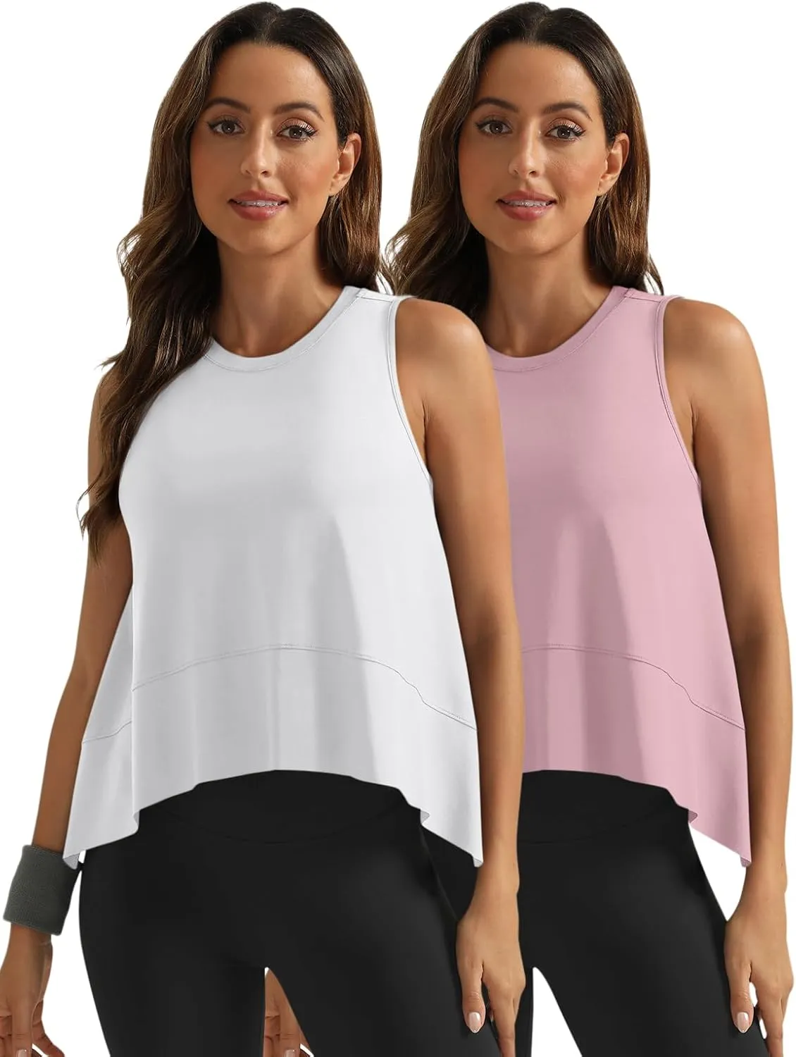 SUNBS 3 Pack Womens Tank Tops Crop Workout Top Sleeveless Athletic Crewneck T Shirts Loose Fit Summer Yoga Gym Outfits
