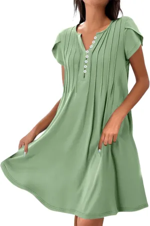 Sundresses for Women Summer Casual Beach Dresses 2025 Vacation Swim Cover Up V Neck Summer Dress Button Mini Dresses
