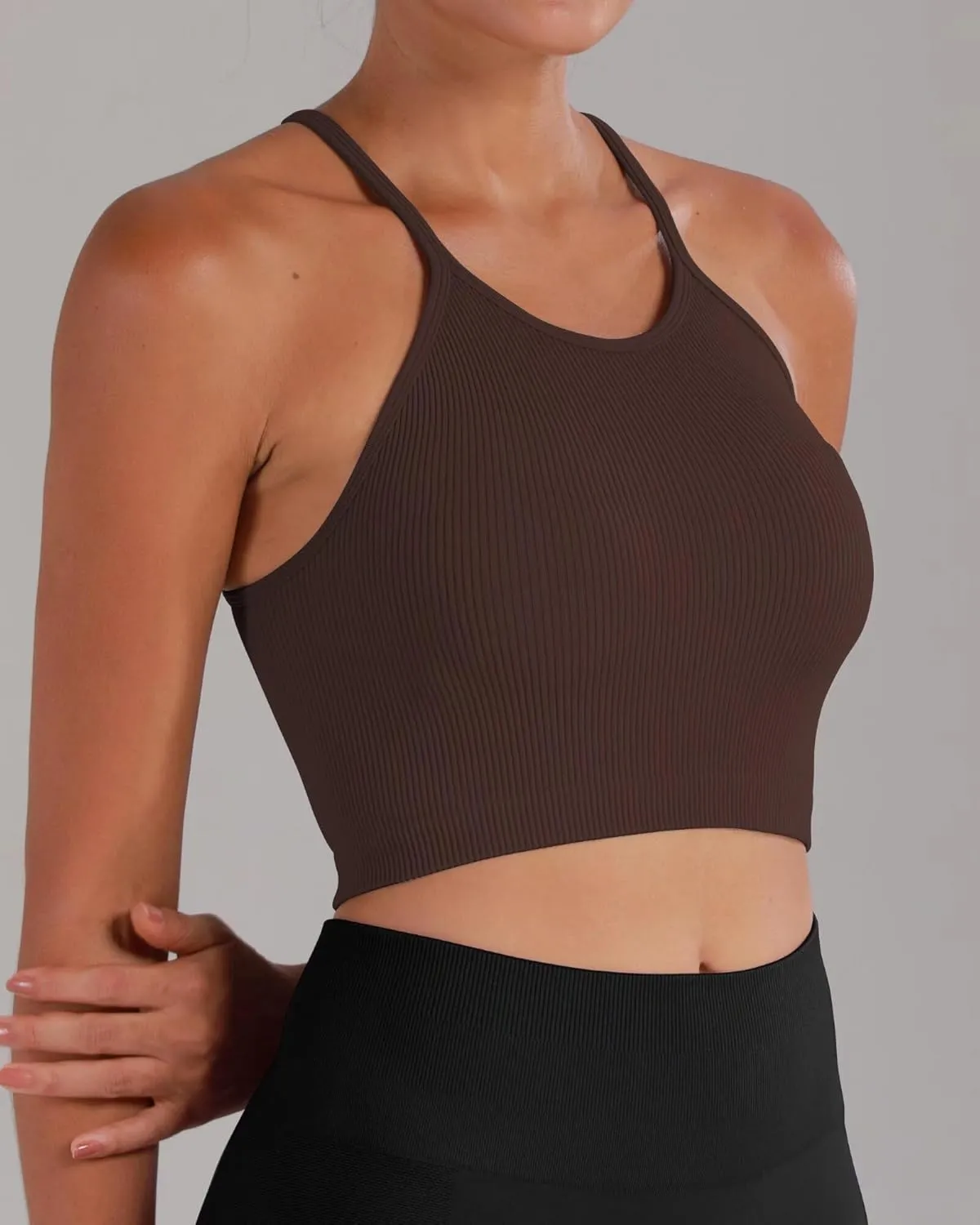 Sunzel Free to Be Tank, Crop Ribbed Tank Tops Seamless Racerback Camisoles No pad Camis Cropped Workout Gym Yoga