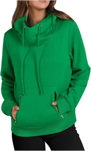 Sweatshirt for Women, Womens Cowl Neck Hoodies with Drawstring 2024 Fall Fashion Pullover Long Sleeve Shirts