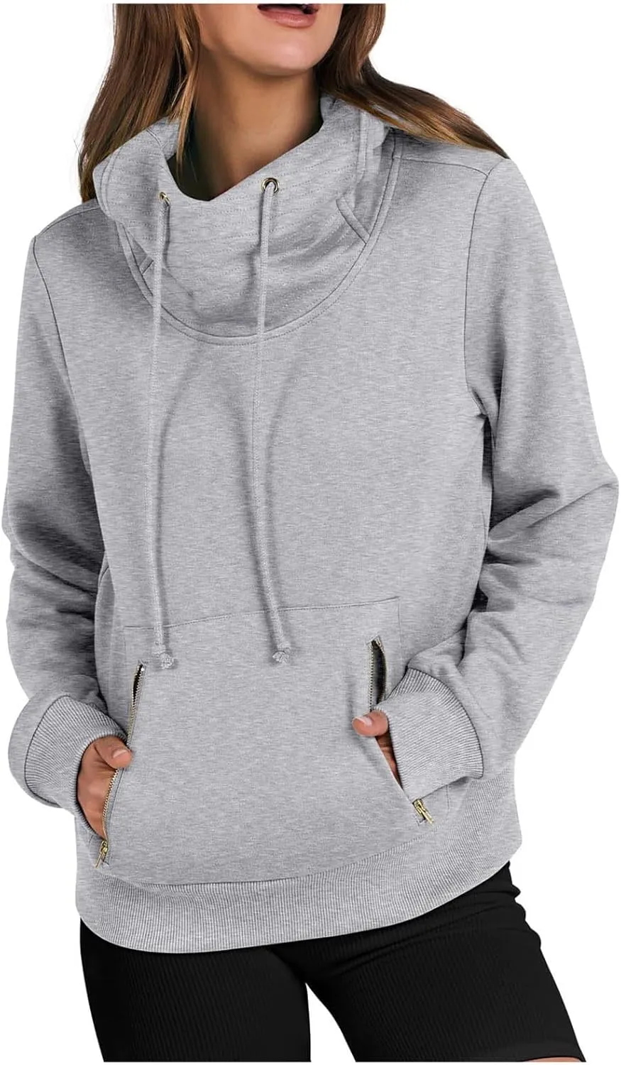 Sweatshirt for Women, Womens Cowl Neck Hoodies with Drawstring 2024 Fall Fashion Pullover Long Sleeve Shirts