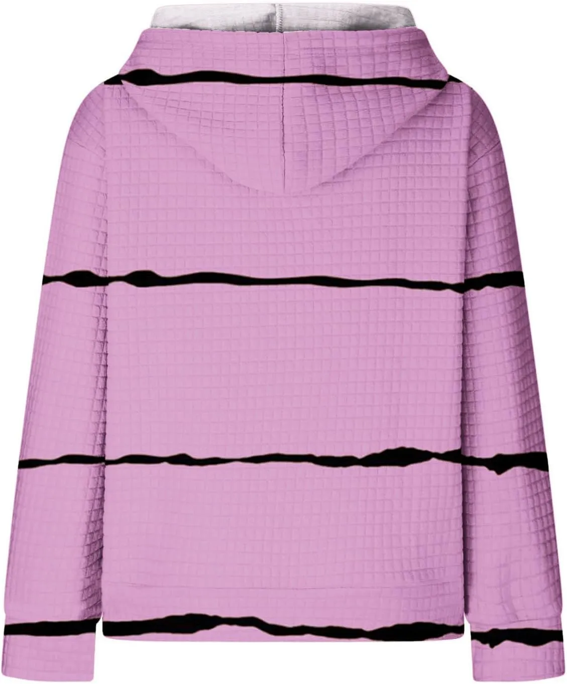 Sweatshirt for Womens Fashion Waffle Long Sleeve Striped Hoodies Casual Loose Lightweight Drawstring Pullover Shirts