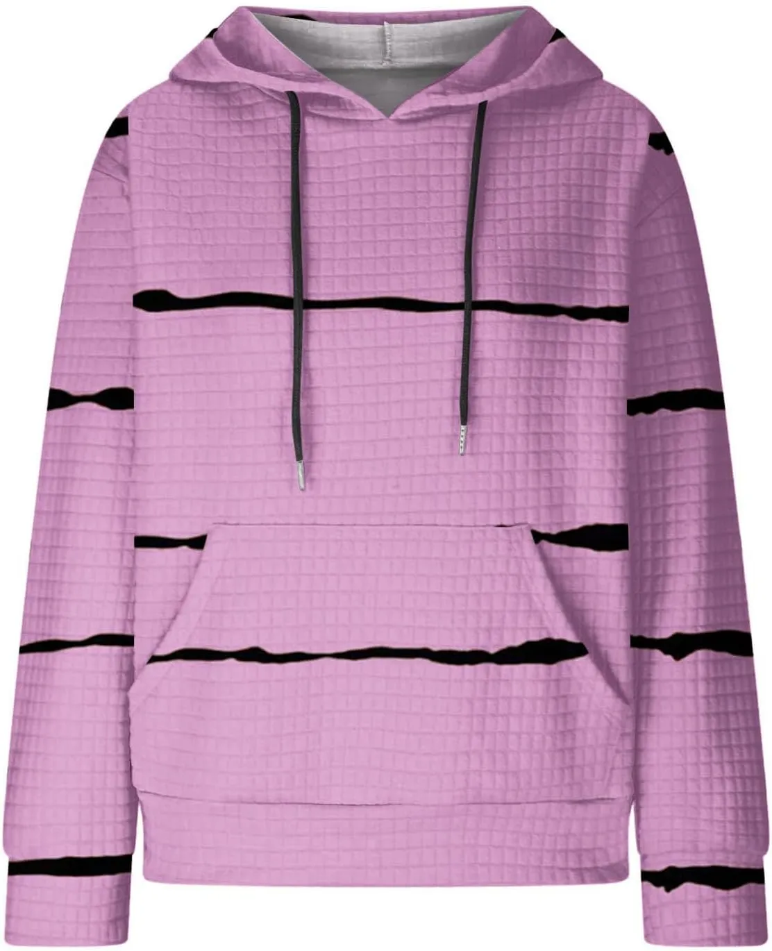 Sweatshirt for Womens Fashion Waffle Long Sleeve Striped Hoodies Casual Loose Lightweight Drawstring Pullover Shirts