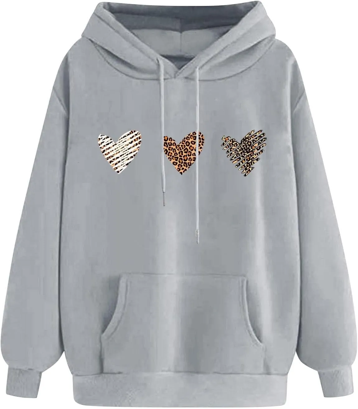 Sweatshirts for Women Casual Long Sleeve Heart Graphic Hoodies Cute Drawstring Oversized Pullover Tops with Pocket