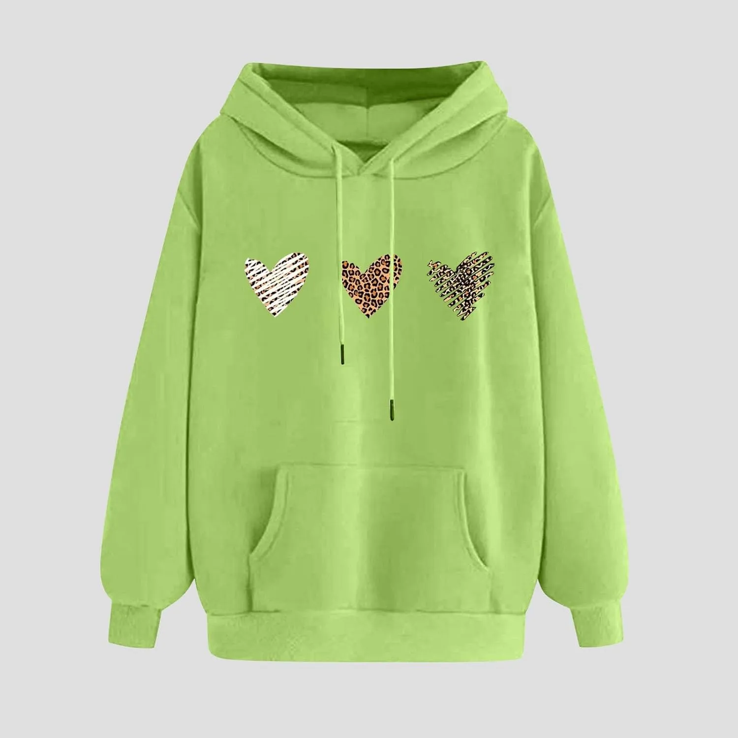 Sweatshirts for Women Casual Long Sleeve Heart Graphic Hoodies Cute Drawstring Oversized Pullover Tops with Pocket