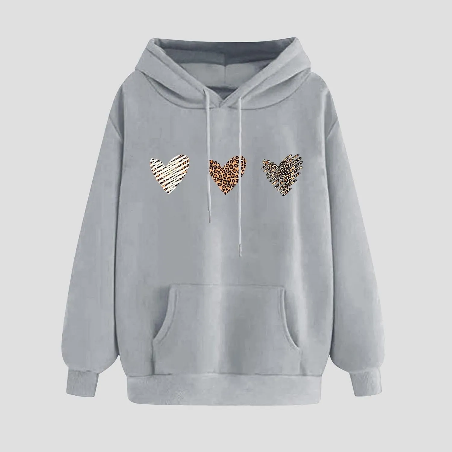 Sweatshirts for Women Casual Long Sleeve Heart Graphic Hoodies Cute Drawstring Oversized Pullover Tops with Pocket