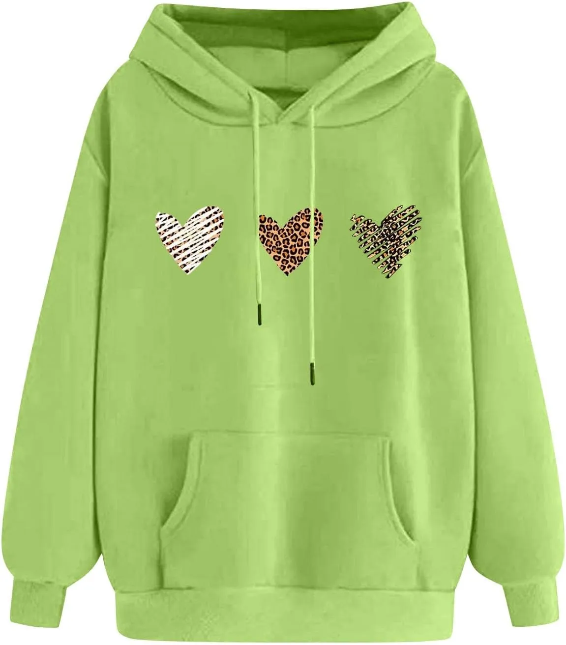 Sweatshirts for Women Casual Long Sleeve Heart Graphic Hoodies Cute Drawstring Oversized Pullover Tops with Pocket
