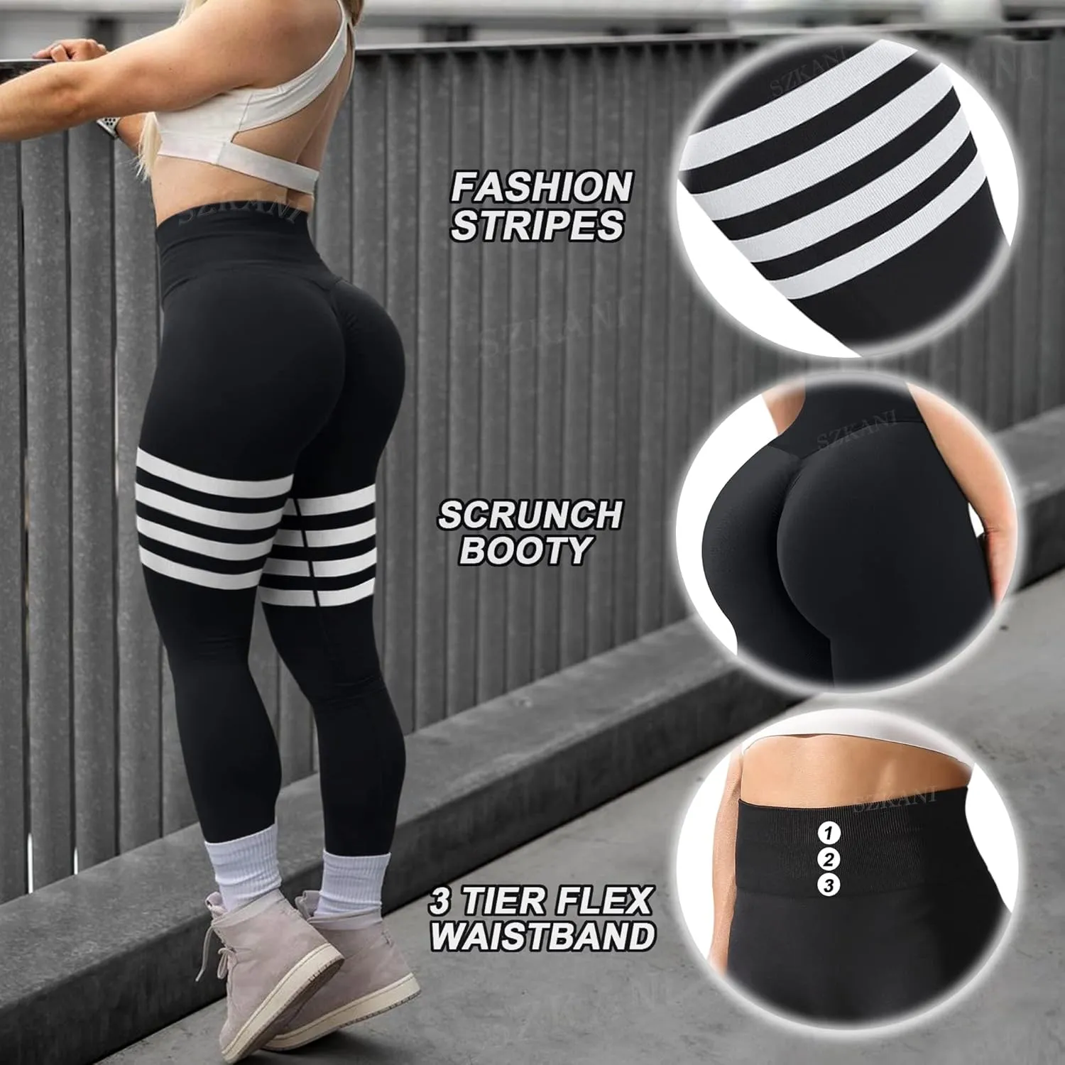 SZKANI Workout Leggings for Women Scrunch Butt Lifting Leggings Booty High Waist Yoga Pants Seamless Gym Tights